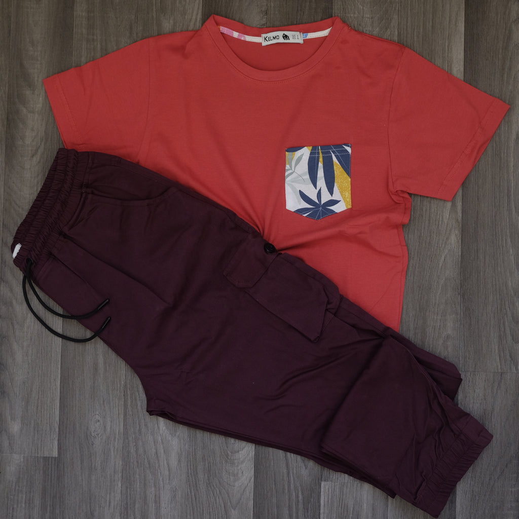 Ensemble Cargo Grenat + T-Shirt Poche Rouge