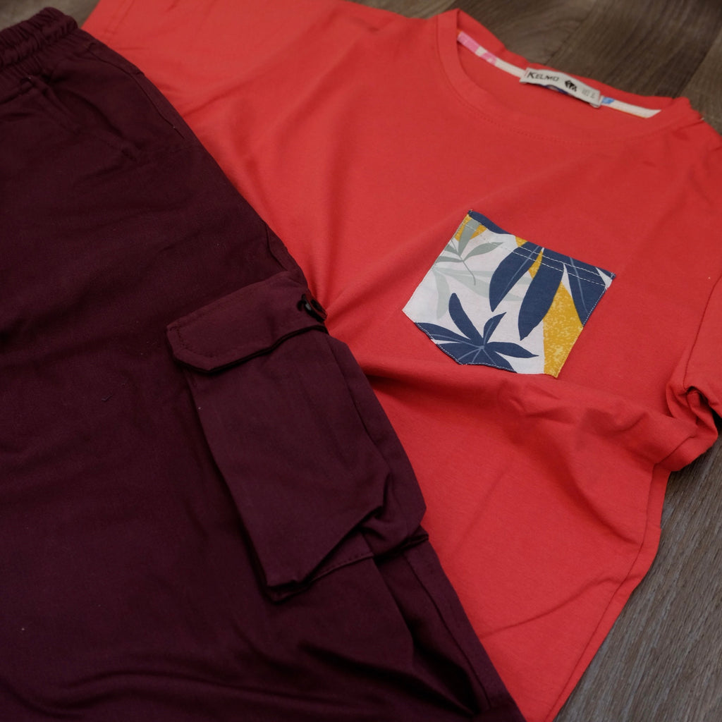 Ensemble Cargo Grenat + T-Shirt Poche Rouge