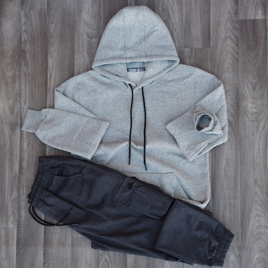 Ensemble Cargo Gris Chine Fonce + Capuche Cotton Gris Chine Clair