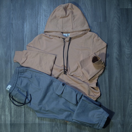 Ensemble Cargo Gris Clair+ Capuche Cotton Beige
