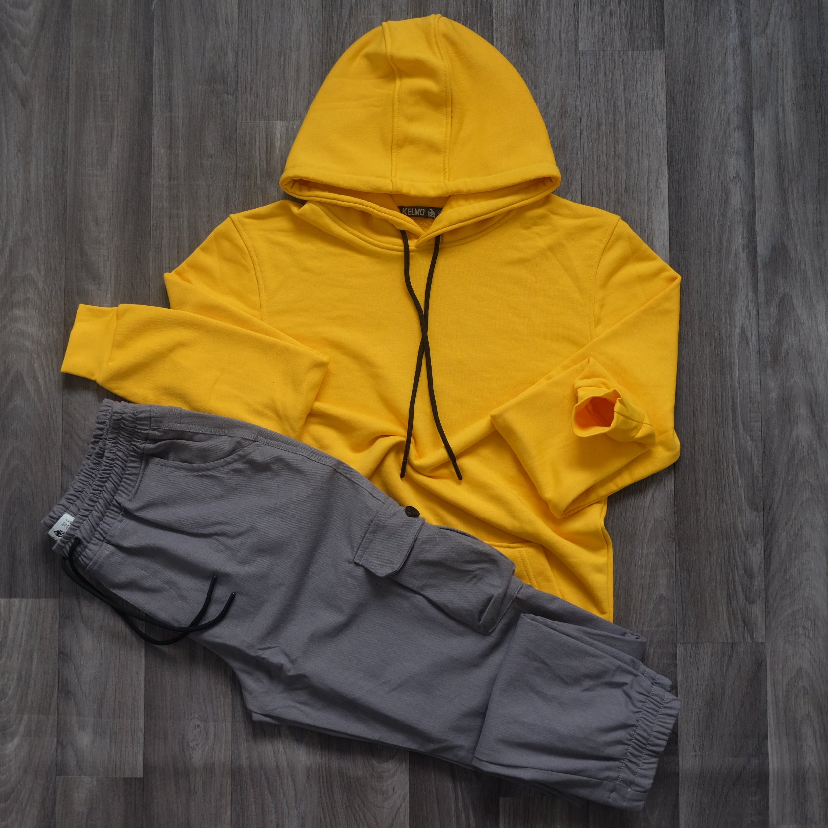 Ensemble Cargo Gris Clair+ Capuche Cotton Jaune