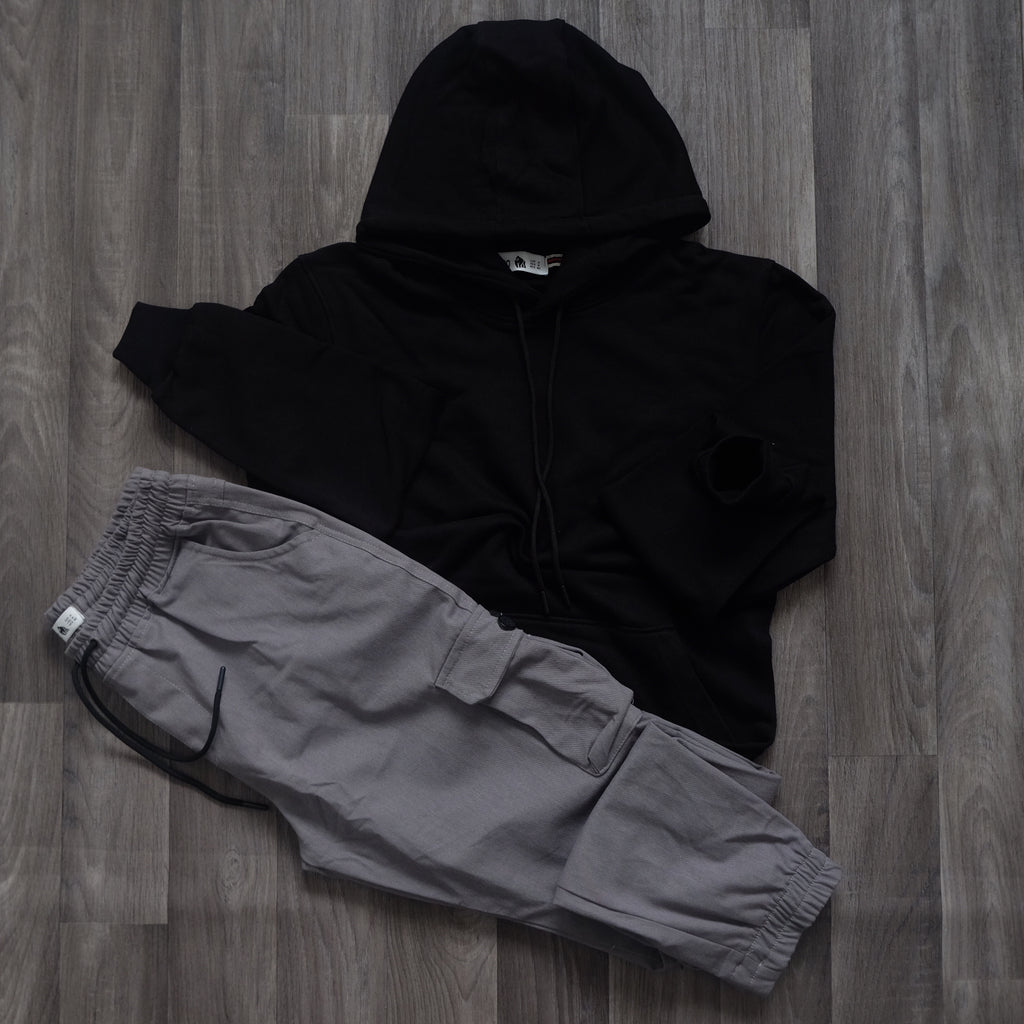 Ensemble Cargo Gris Clair + Capuche Cotton Noir