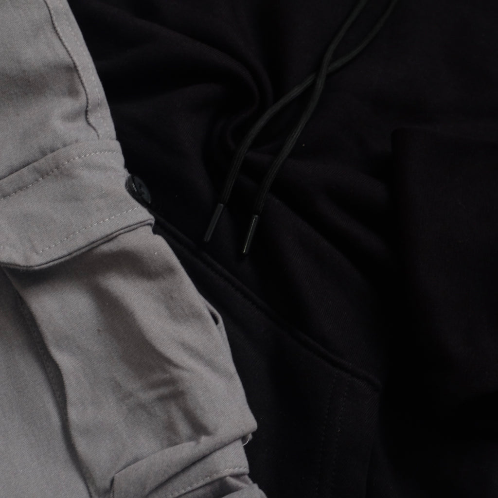 Ensemble Cargo Gris Clair + Capuche Cotton Noir