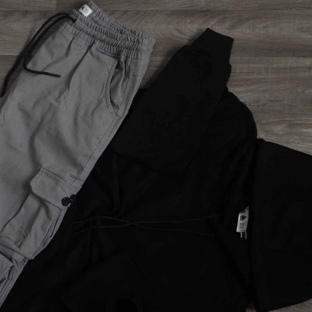 Ensemble Cargo Gris Clair + Capuche Cotton Noir
