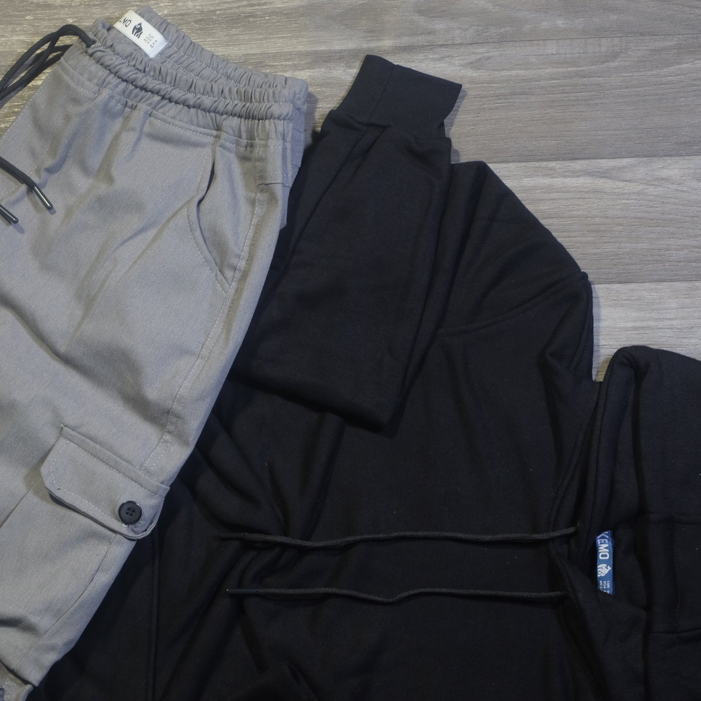 Ensemble Cargo Gris Clair + Capuche Cotton Noir