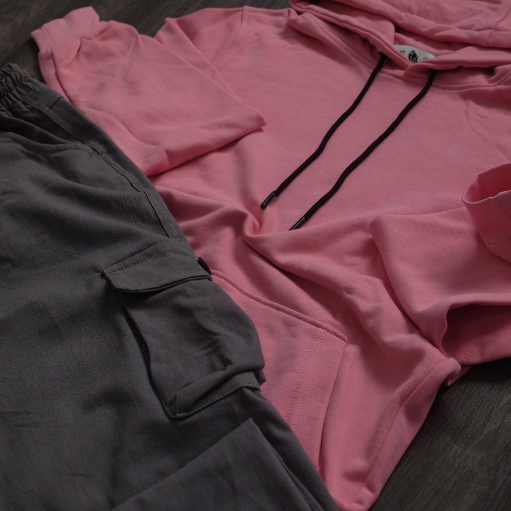 Ensemble Cargo Gris Clair + Capuche Cotton Rose Clair