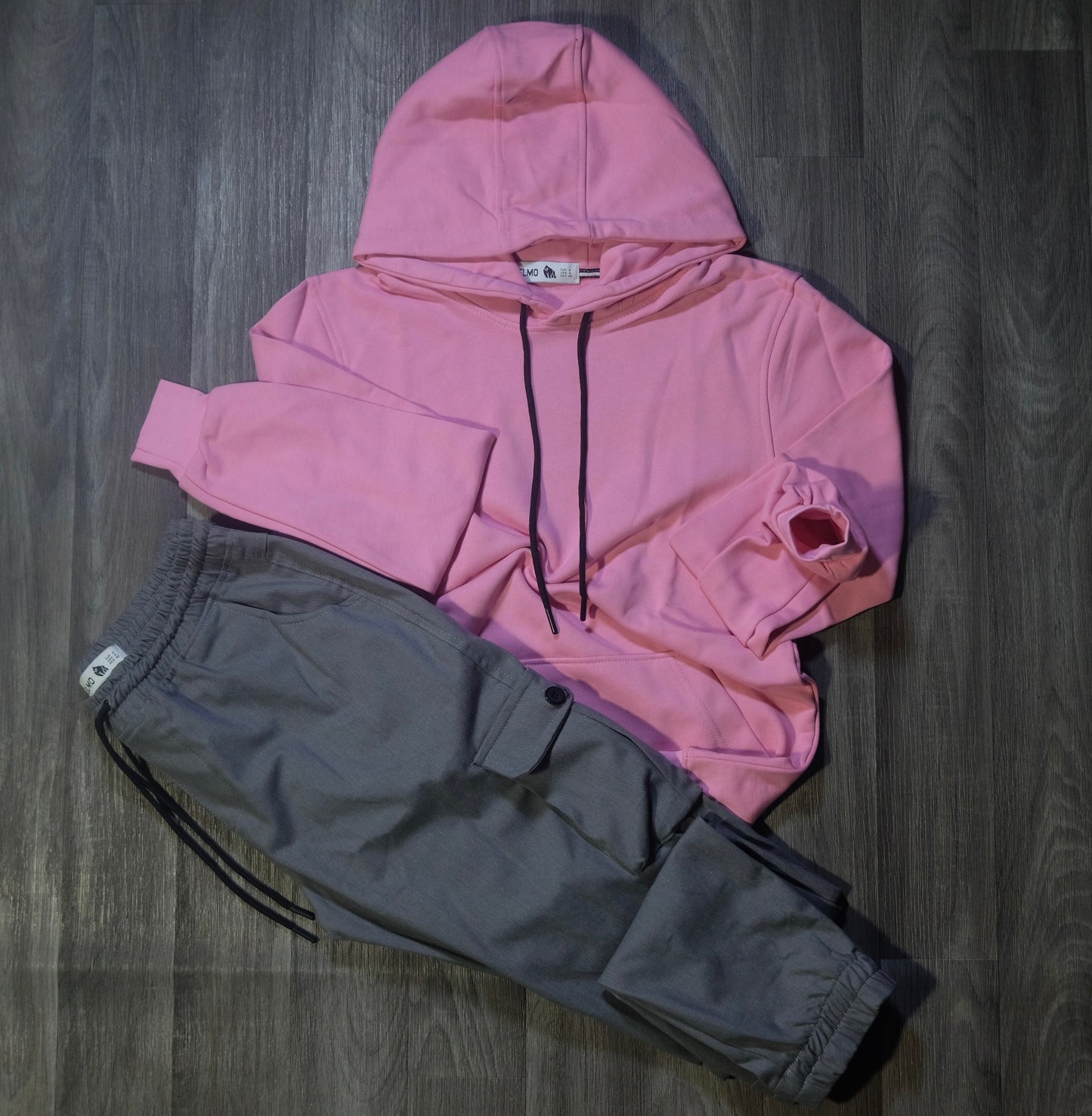 Ensemble Cargo Gris Clair + Capuche Cotton Rose Clair