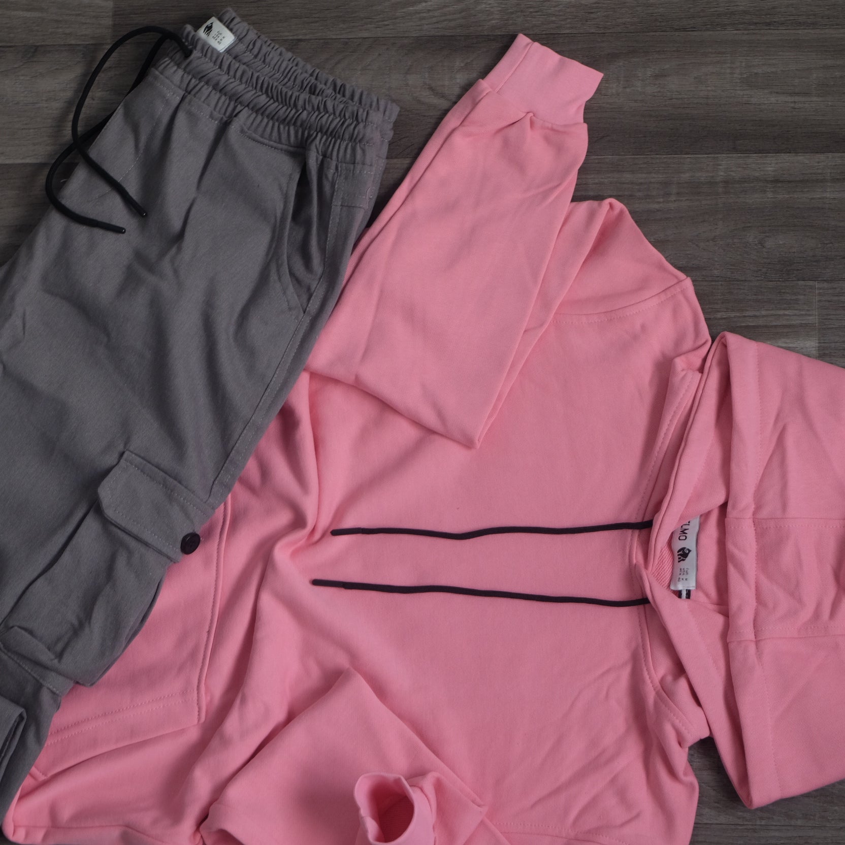 Ensemble Cargo Gris Clair + Capuche Cotton Rose Clair