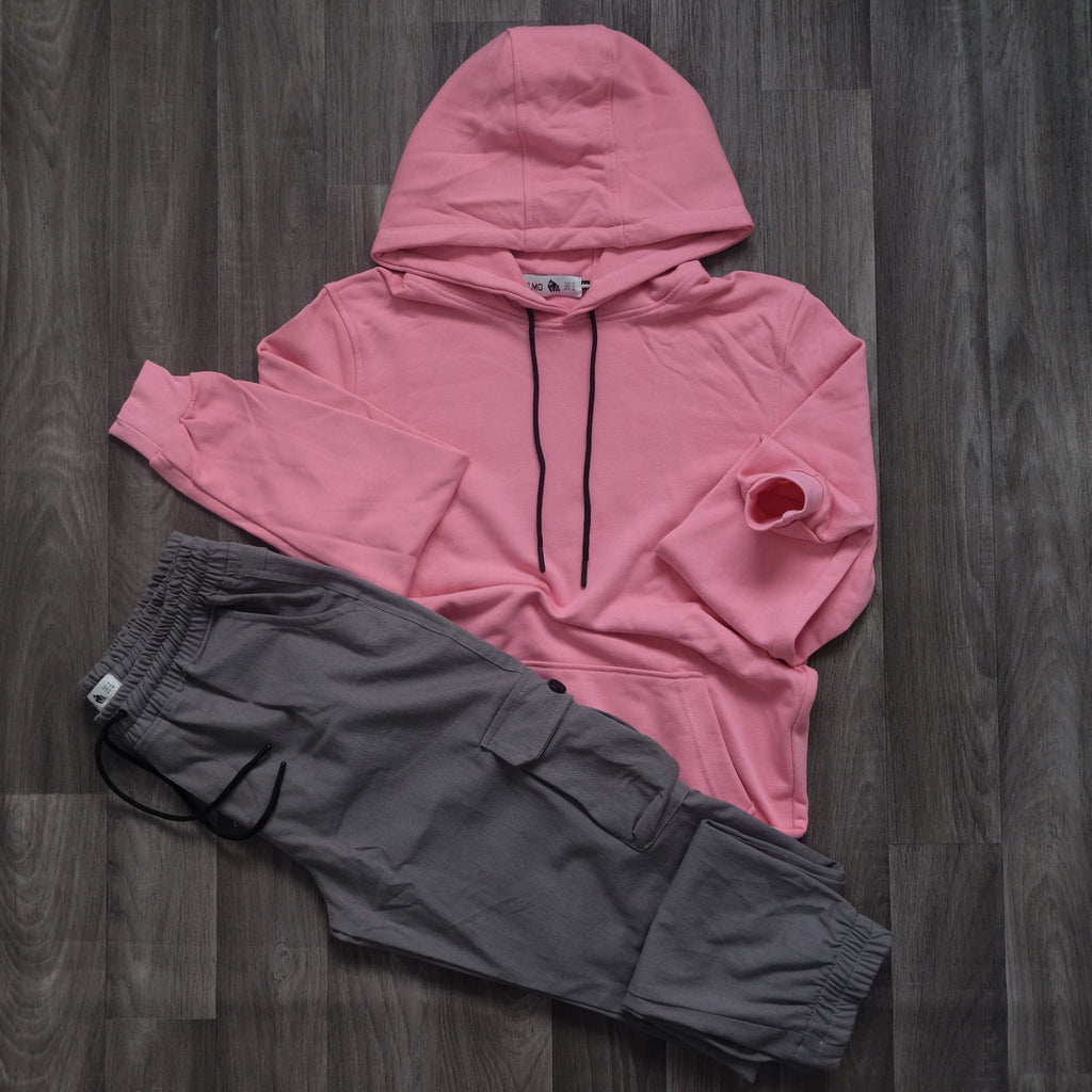 Ensemble Cargo Gris Clair + Capuche Cotton Rose Clair