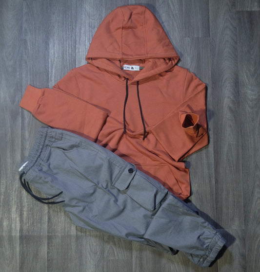 Ensemble Cargo Gris Clair + Capuche Cotton Rouge Brique
