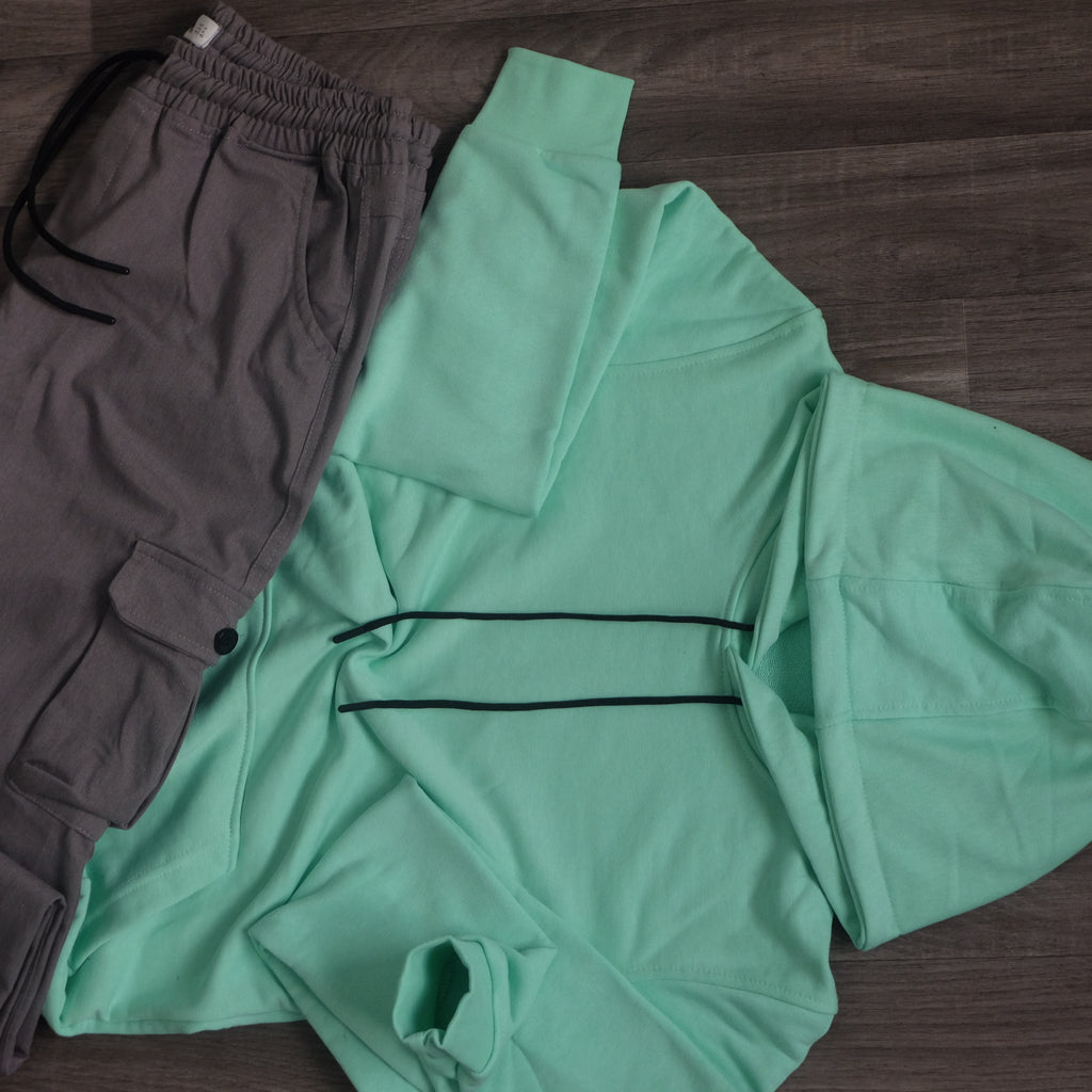 Ensemble Cargo Gris Clair + Capuche Cotton Vert Anise