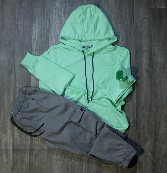 Ensemble Cargo Gris Clair + Capuche Cotton Vert Anise