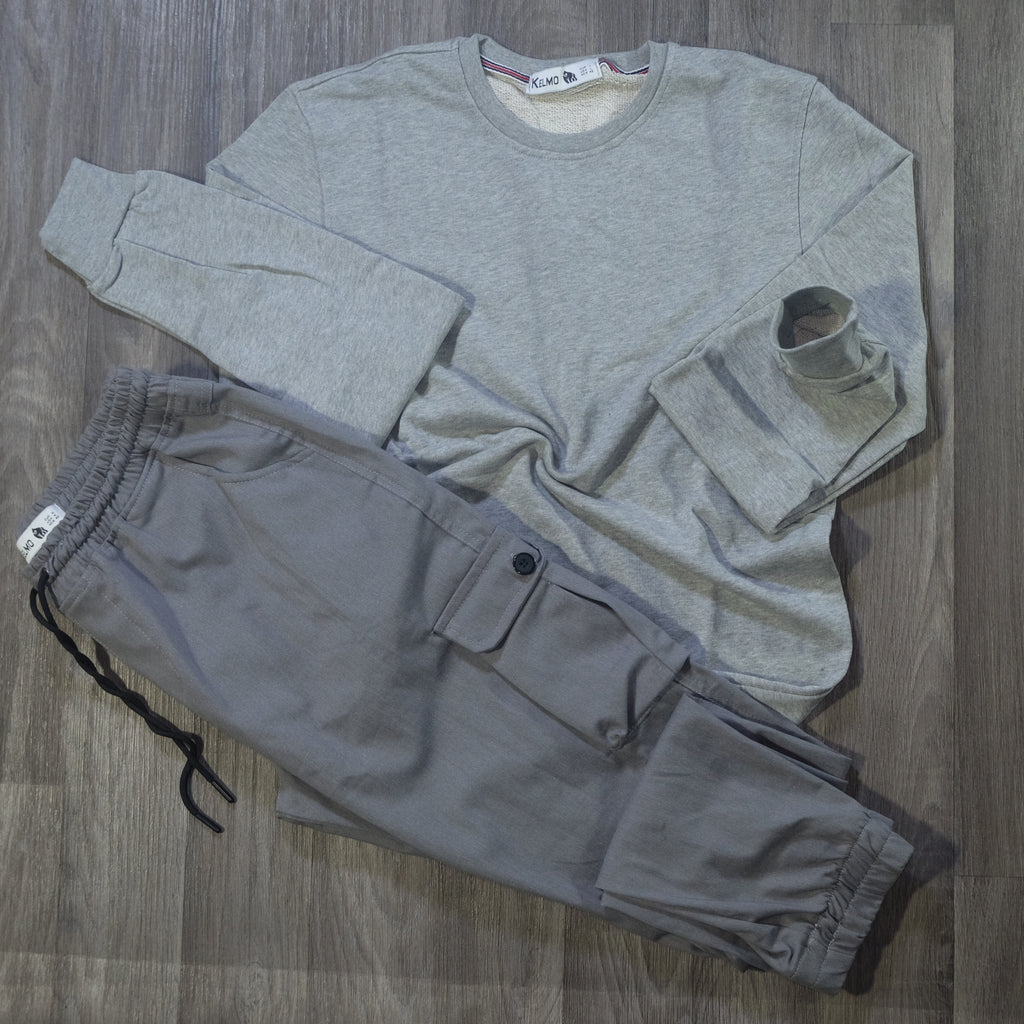 Ensemble Cargo Gris Clair + Sweat Gris Chine Clair