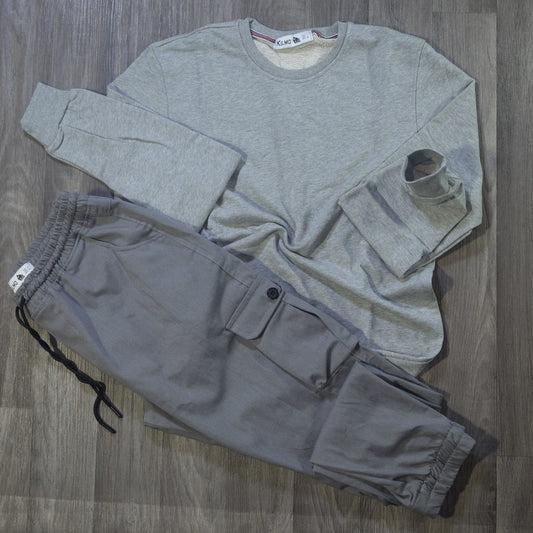 Ensemble Cargo Gris Clair + Sweat Gris Chine Clair