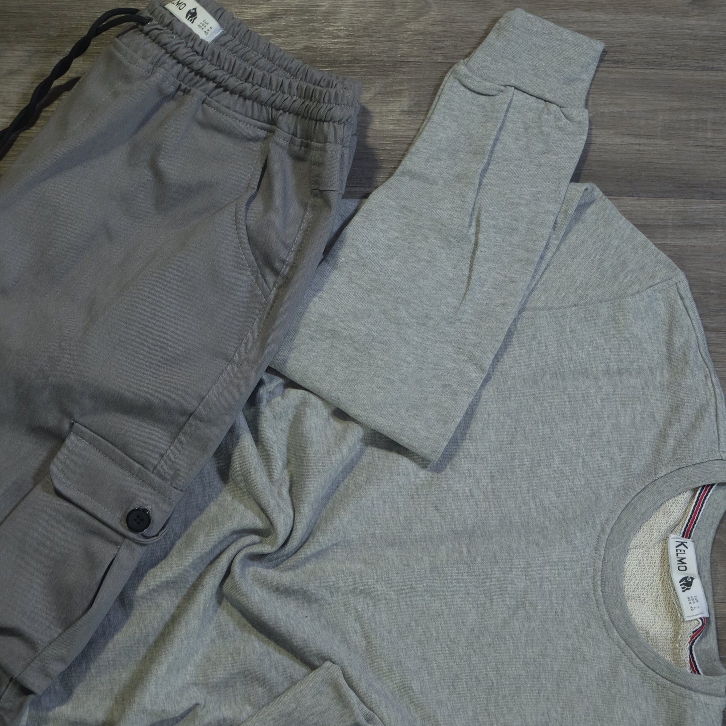 Ensemble Cargo Gris Clair + Sweat Gris Chine Clair
