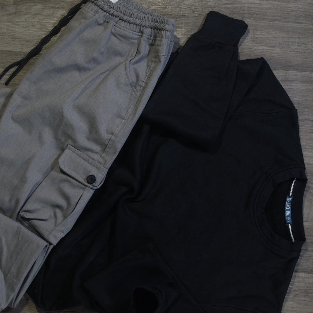 Ensemble Cargo Gris Clair + Sweat Noir