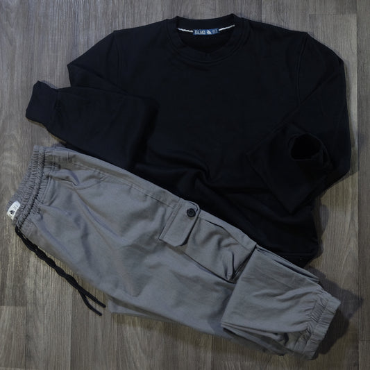 Ensemble Cargo Gris Clair + Sweat Noir