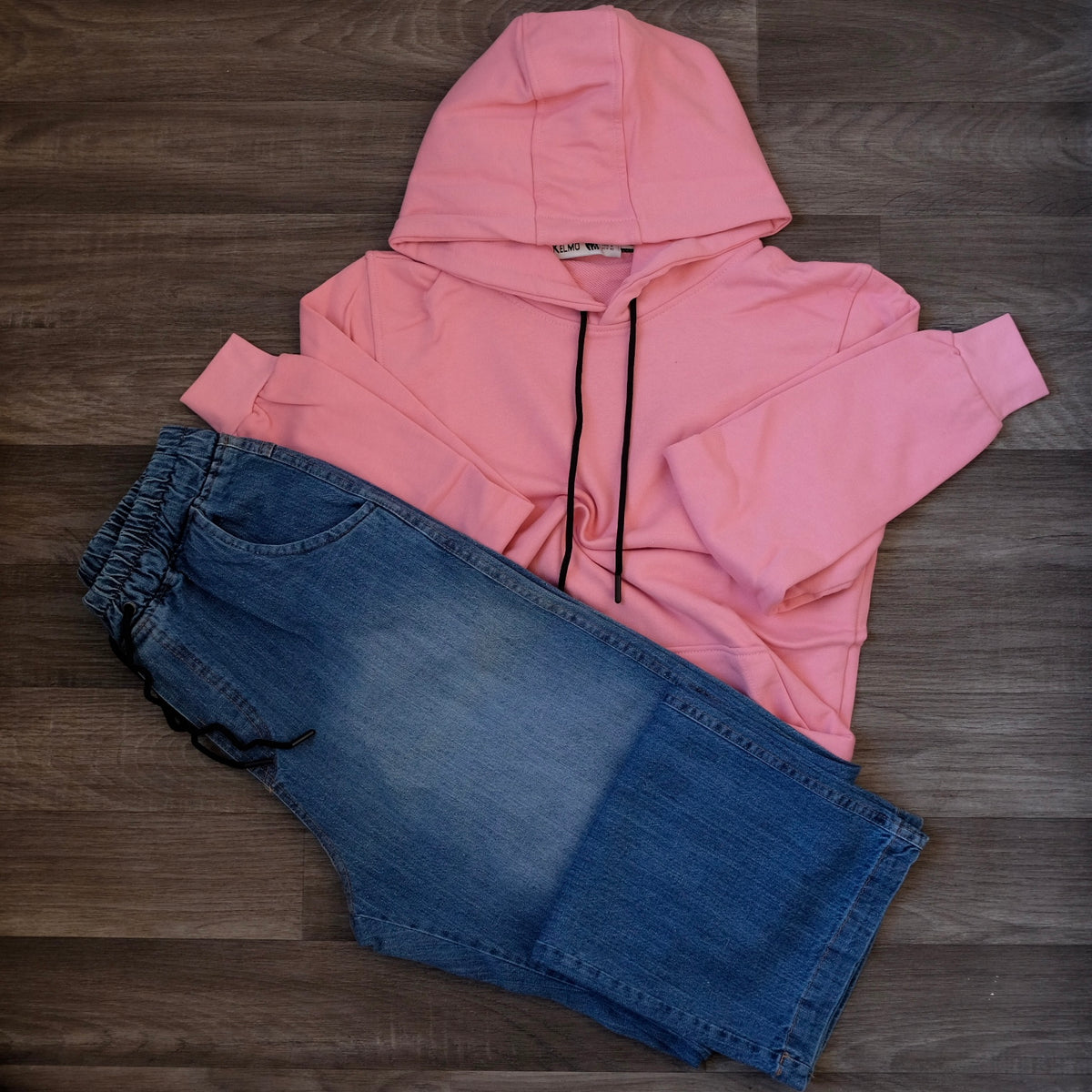 Ensemble Cargo Jeans Baggy Bleu  + Capuche Cotton Rose