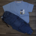 Ensemble Cargo Jeans Délavé Bleu  + T-Shirt Poche Bleu Ciel