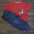 Ensemble Cargo Jeans Délavé Bleu  + T-Shirt Poche Rouge Brique