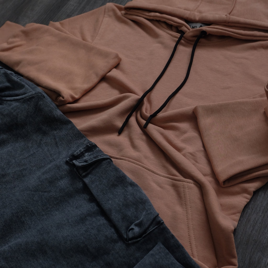 Ensemble Cargo Jeans Délavé Gris  + Capuche Cotton Beige