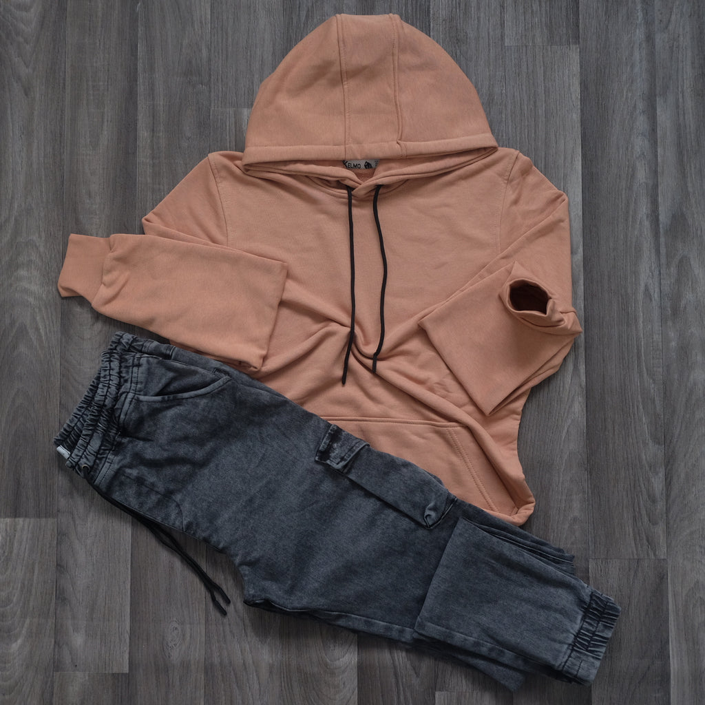 Ensemble Cargo Jeans Délavé Gris  + Capuche Cotton Beige