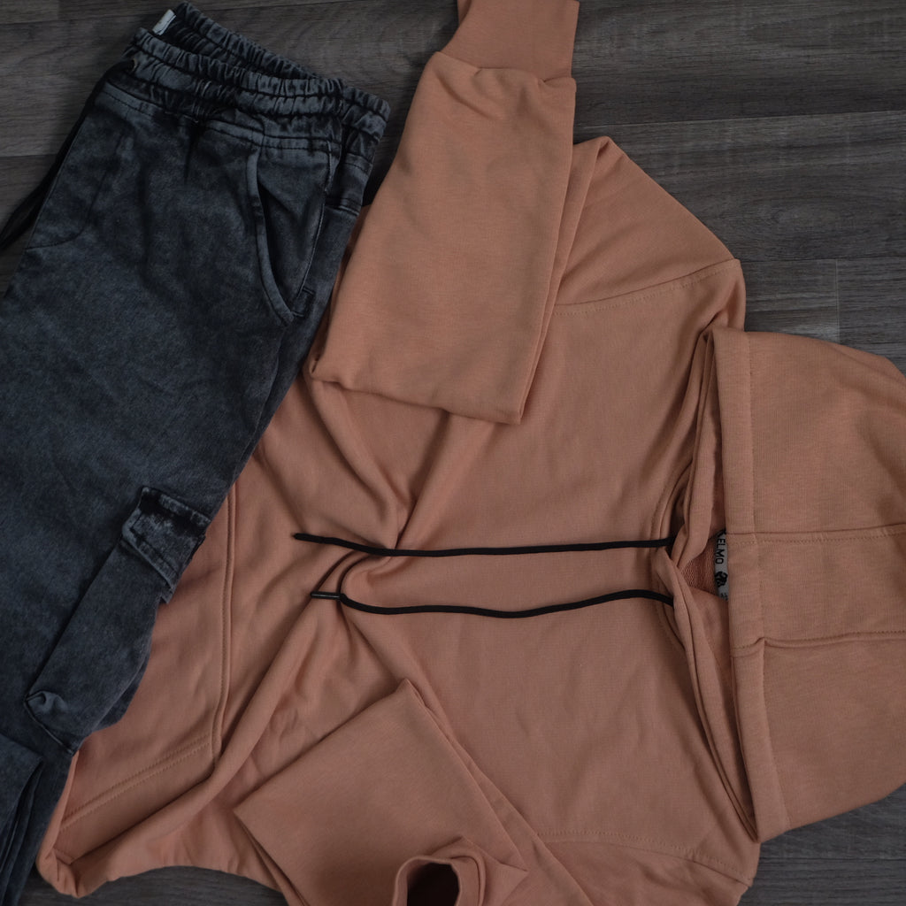 Ensemble Cargo Jeans Délavé Gris  + Capuche Cotton Beige