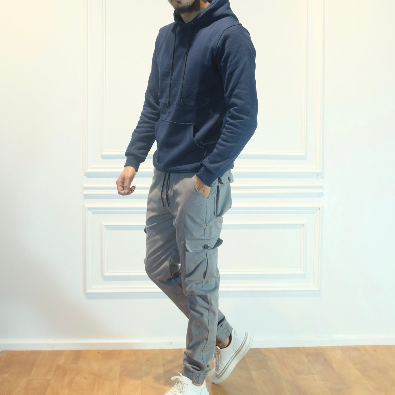 Ensemble Cargo Gris  + Capuche Cotton Bleu Marine