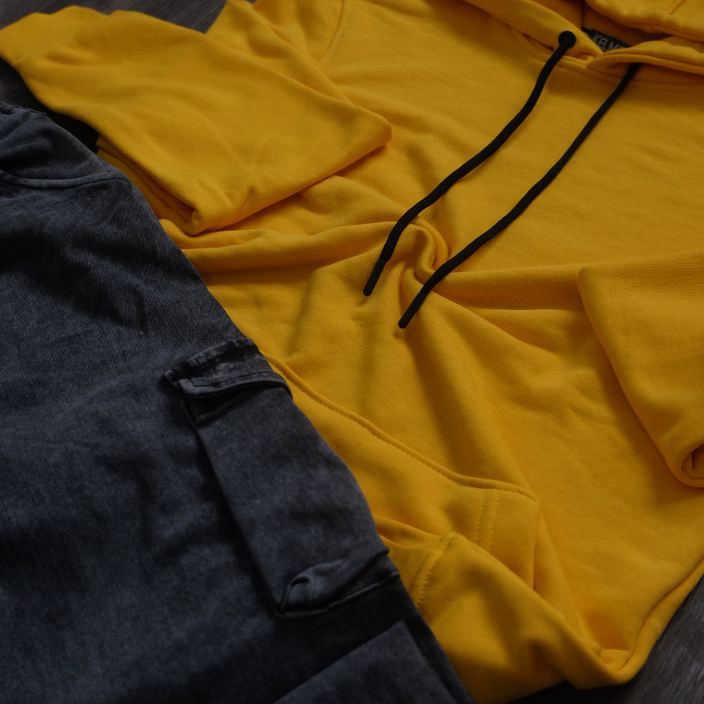 Ensemble Cargo Jeans Délavé Gris  + Capuche Cotton Jaune