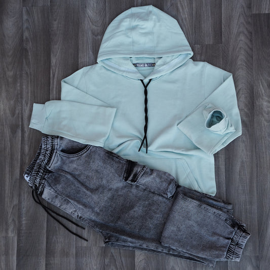 Ensemble Cargo Jeans Délavé Gris  + Capuche Cotton Vert Nik