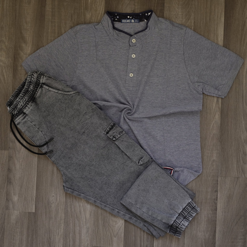 Ensemble Cargo Jeans Délavé Gris  + Polo Col Mao Gris Chine