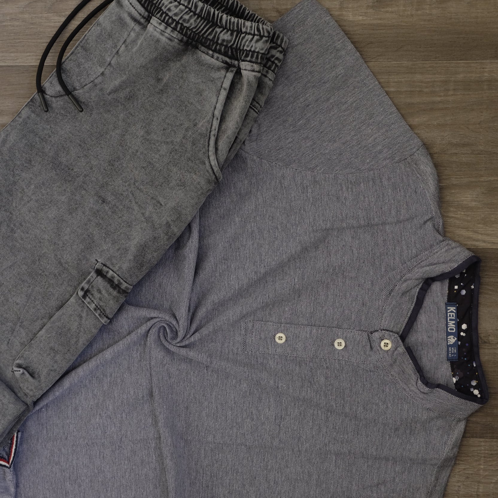 Ensemble Cargo Jeans Délavé Gris  + Polo Col Mao Gris Chine