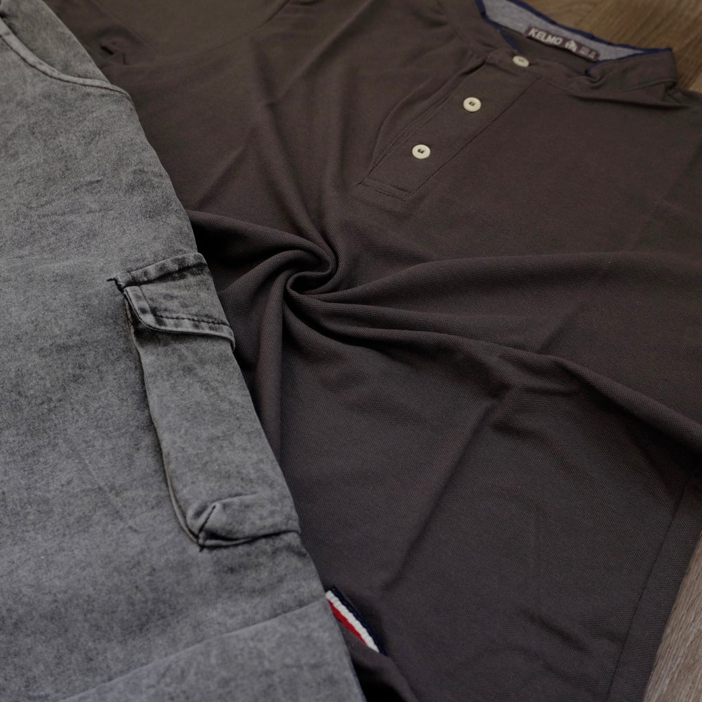 Ensemble Cargo Jeans Délavé Gris  + Polo Col Mao Gris Fonce