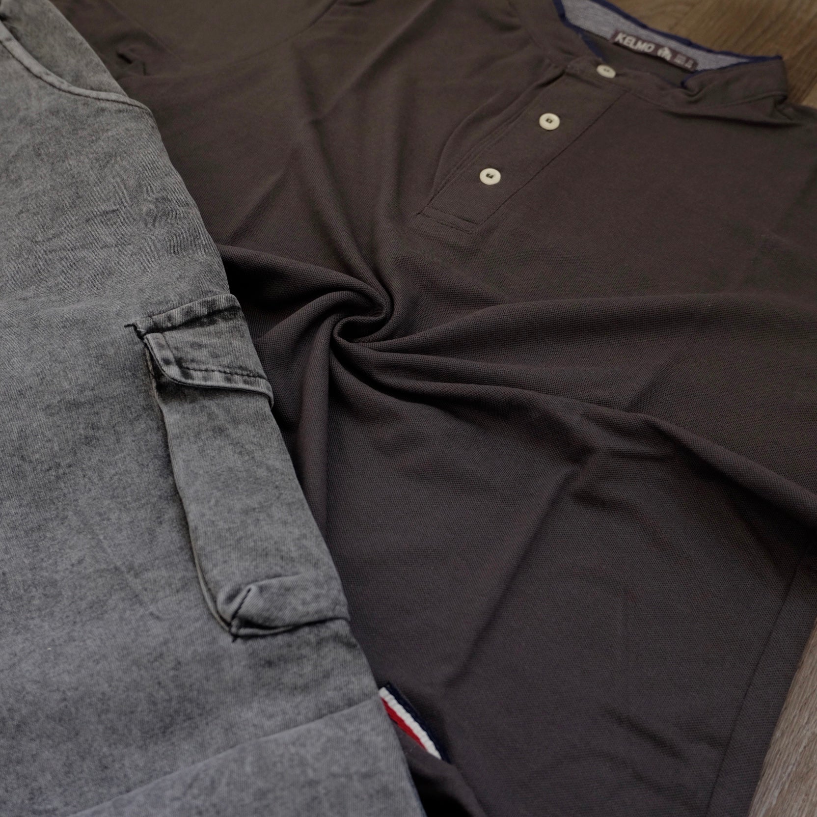 Ensemble Cargo Jeans Délavé Gris  + Polo Col Mao Gris Fonce