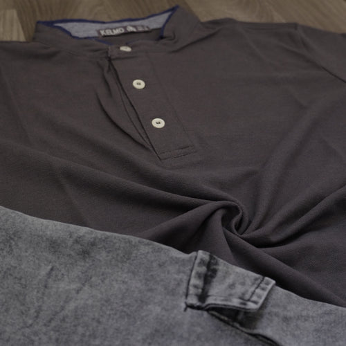 Ensemble Cargo Jeans Délavé Gris  + Polo Col Mao Gris Fonce
