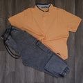 Ensemble Cargo Jeans Délavé Gris  + Polo Col Mao Saumon