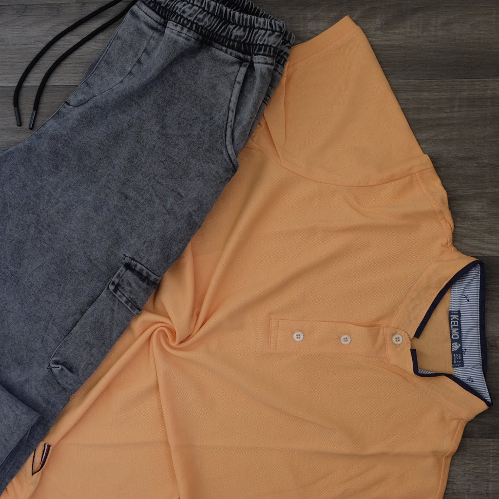 Ensemble Cargo Jeans Délavé Gris  + Polo Col Mao Saumon