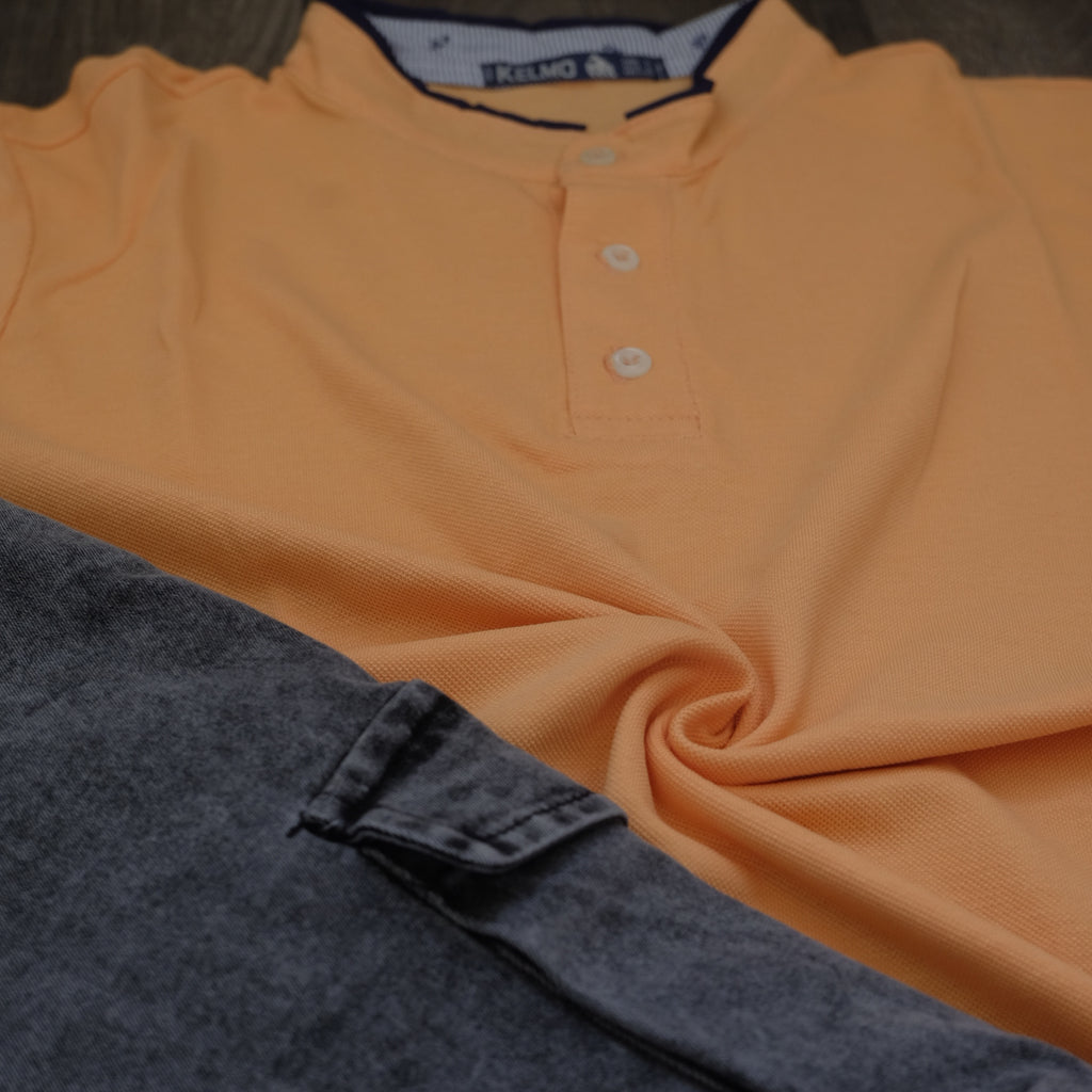 Ensemble Cargo Jeans Délavé Gris  + Polo Col Mao Saumon