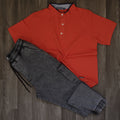 Ensemble Cargo Jeans Délavé Gris  + Polo Col Mao Orange