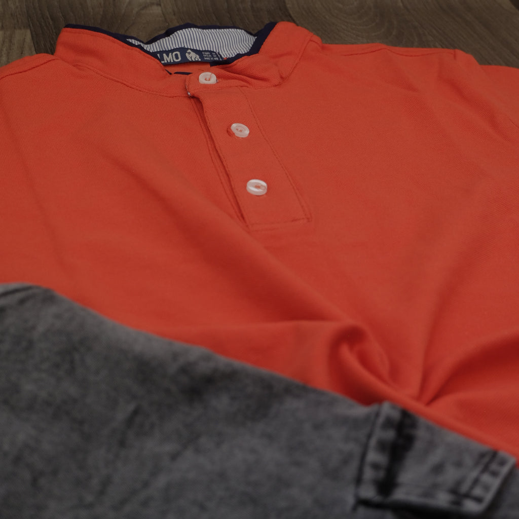 Ensemble Cargo Jeans Délavé Gris  + Polo Col Mao Orange