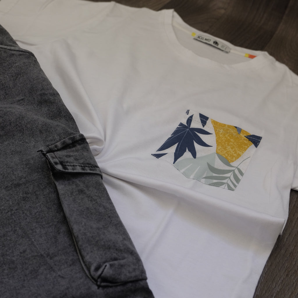 Ensemble Cargo Jeans Délavé Gris  + T-Shirt Poche Blanc
