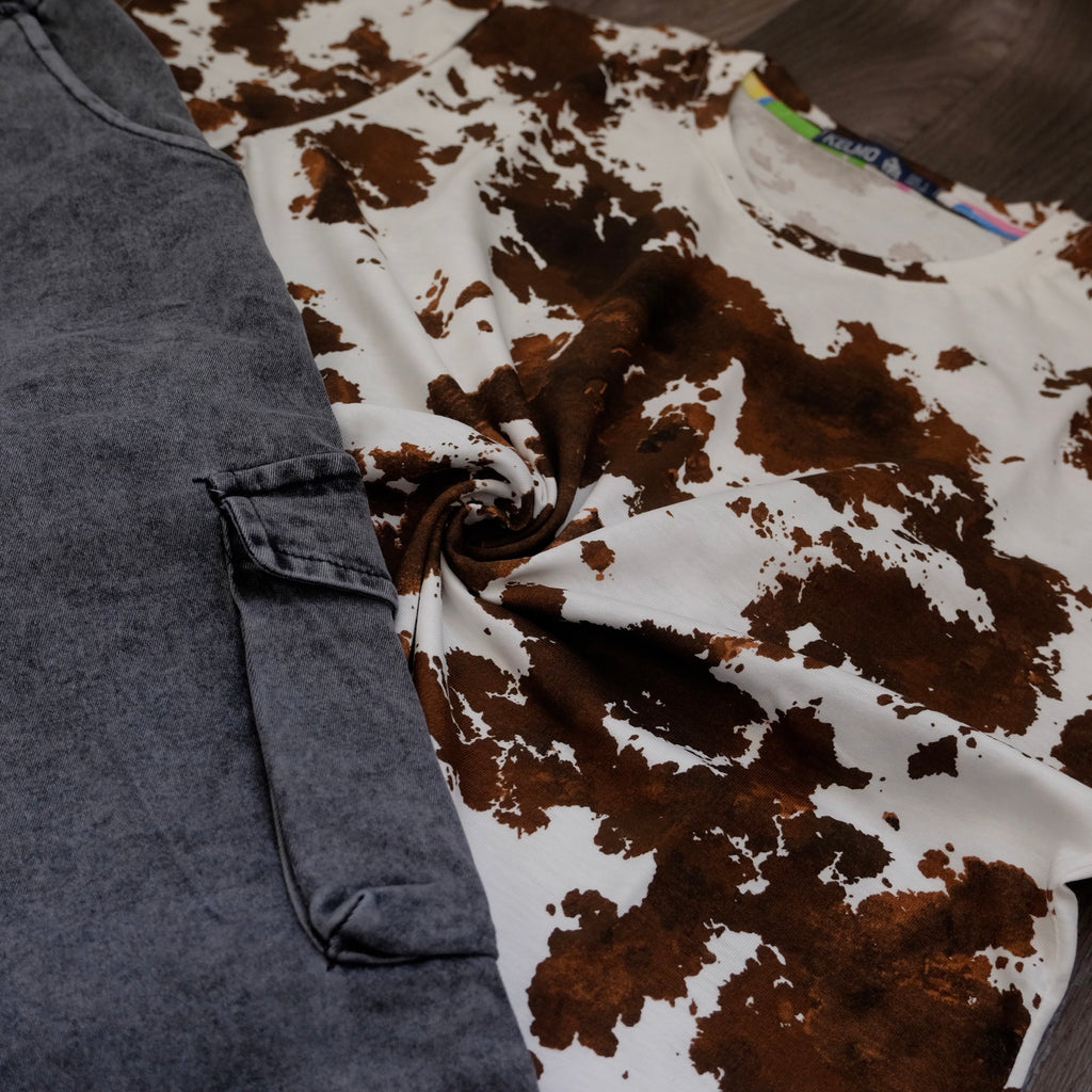 Ensemble Cargo Jeans Délavé Gris  + T-Shirt Tie Dye Blanc