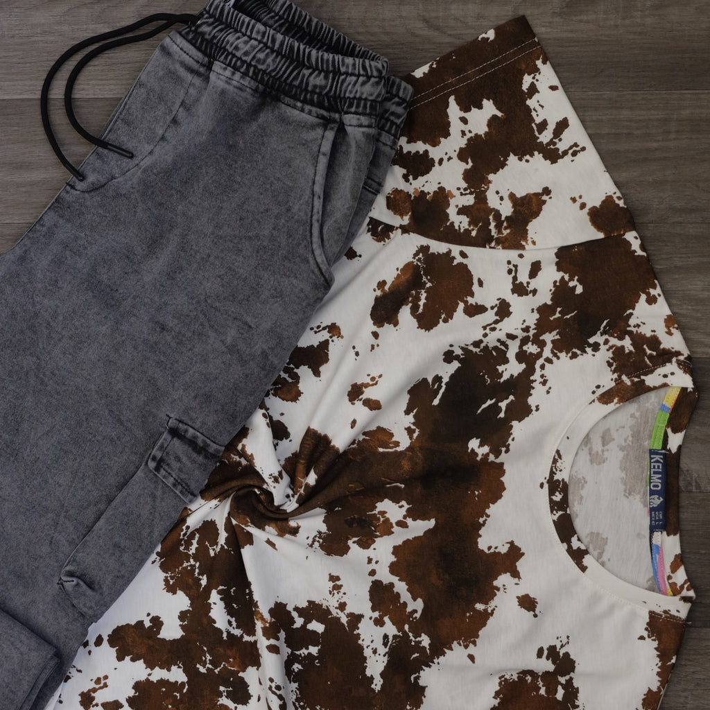 Ensemble Cargo Jeans Délavé Gris  + T-Shirt Tie Dye Blanc