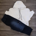 Ensemble Cargo Jeans Droit Bleu  + Capuche Cotton Blanc