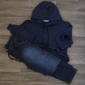 Ensemble Cargo Jeans Droit Bleu  + Capuche Cotton Bleu Marine