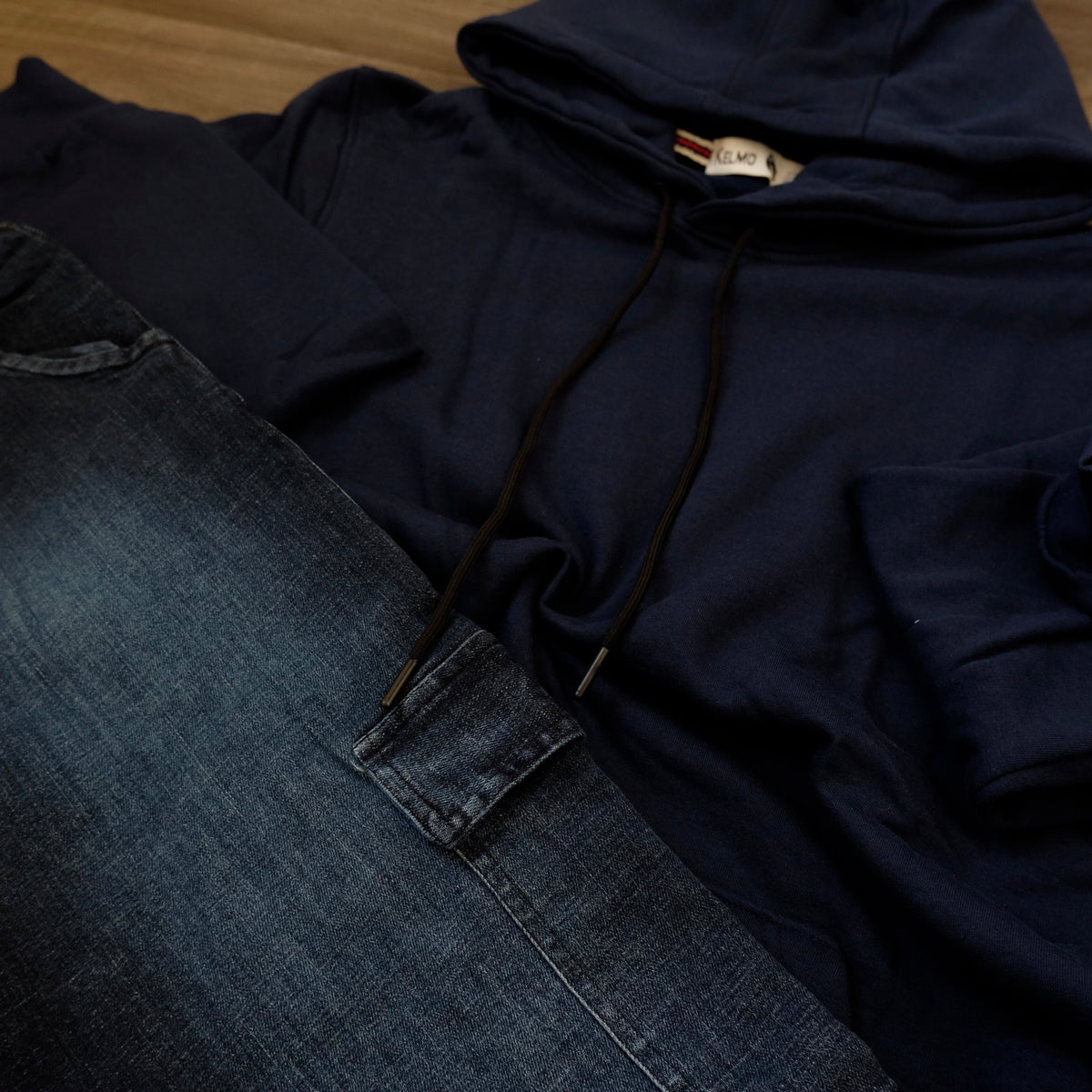 Ensemble Cargo Jeans Droit Bleu  + Capuche Cotton Bleu Marine