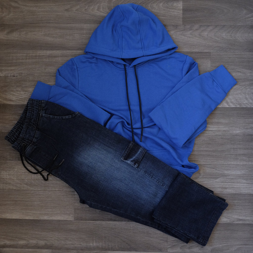 Ensemble Cargo Jeans Droit Bleu  + Capuche Cotton Bleu Roi
