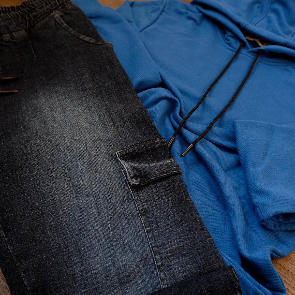 Ensemble Cargo Jeans Droit Bleu  + Capuche Cotton Bleu Roi