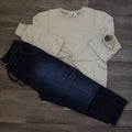 Ensemble Cargo Jeans Droit Bleu  + Sweat Beige