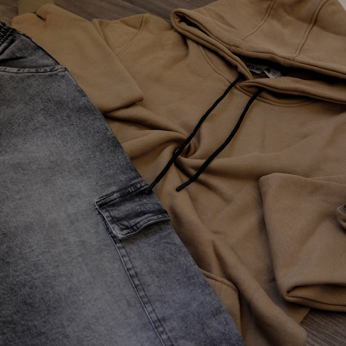 Ensemble Cargo Jeans Droit Gris  + Capuche Cotton Kaki